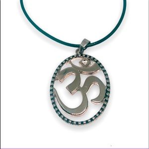 New Aum Om Sterling Silver Artisan White Sapphire Leather Namaste Yoga Necklace